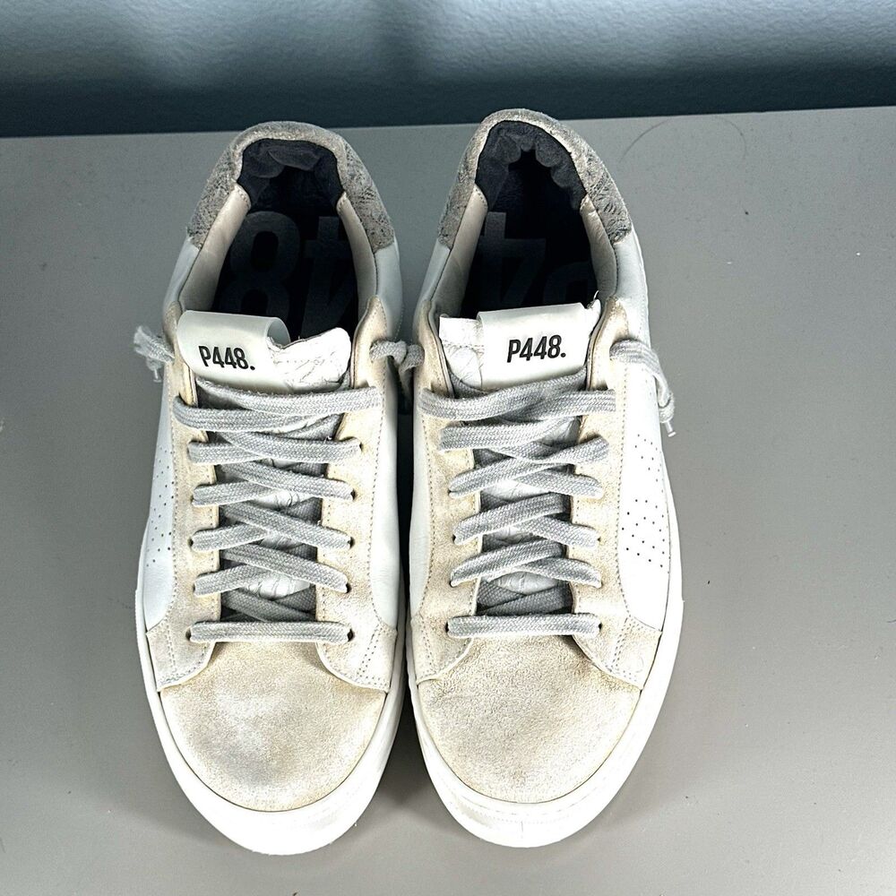 P448 Women Thea White Leather Grey Suede Sneakers Shoes Size 39 US 8.5 Italy - Picture 4 of 16